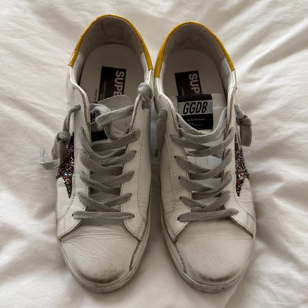 Golden Goose Super-Star LTD sneakers glitter star and crocodile leather heel